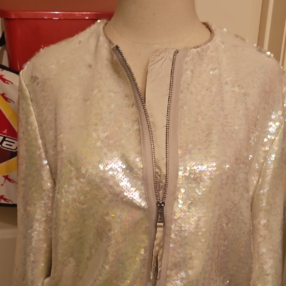 Elie Tahari Sequin Bomber Jacket - Cream - Picture 3 of 8
